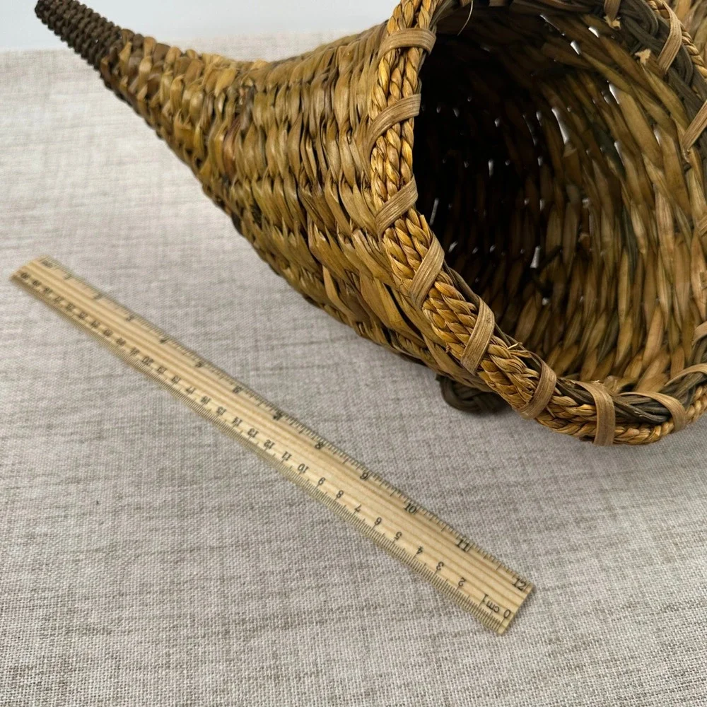 Vintage Woven Cornucopia Basket Pair Horn of Plenty Fall Thanksgiving Decor